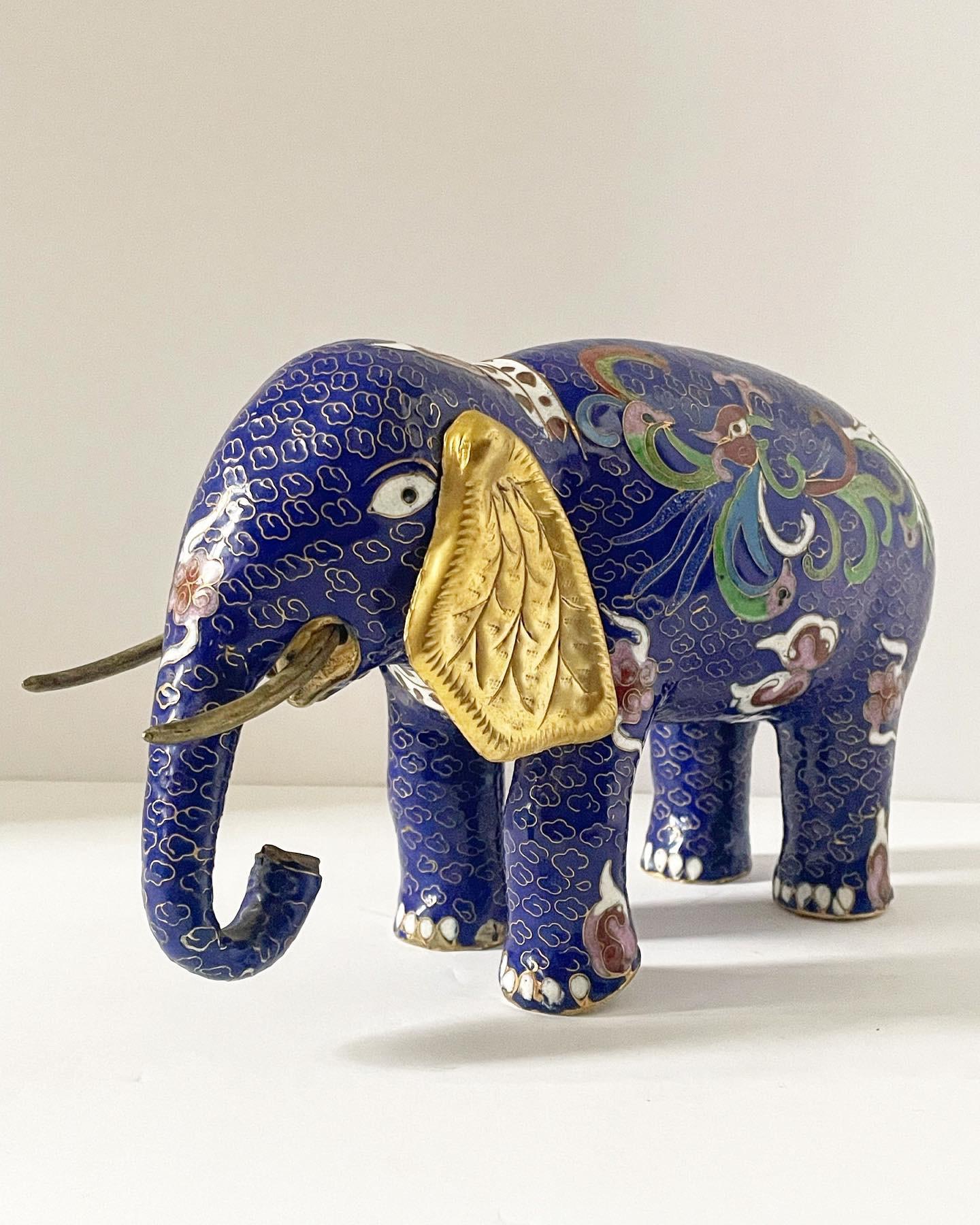 Large Vintage Early 20th Century Cloisonné Enamel Elephant