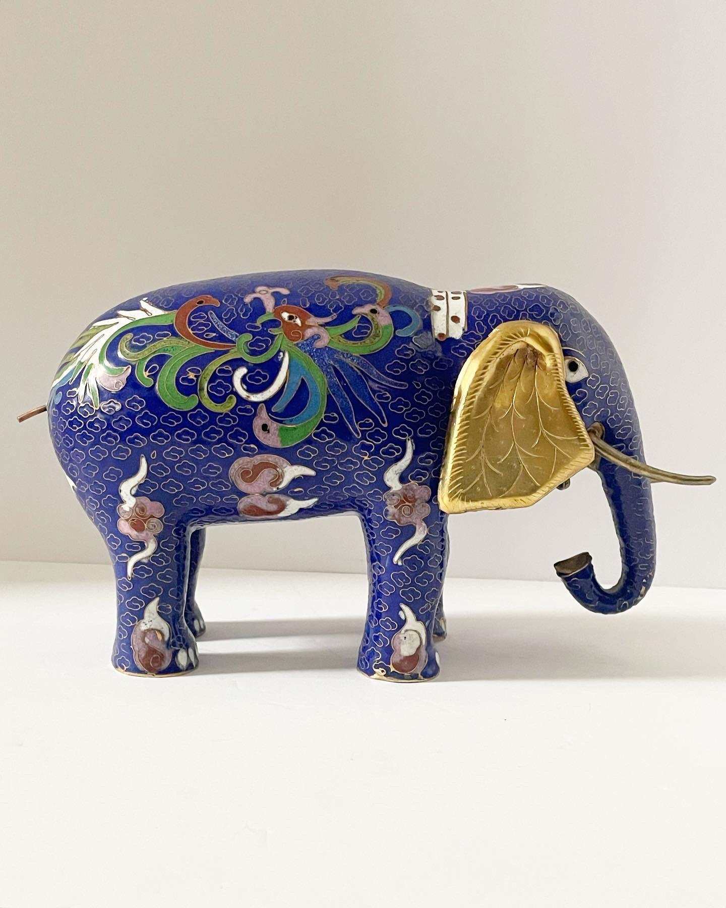 Large Vintage Early 20th Century Cloisonné Enamel Elephant