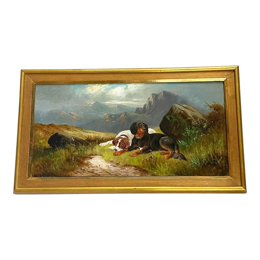 Late 19th Century Oil on Canvas of a Pair of Dogs in a Mountainous Landscape by Sidney Yates Johnson