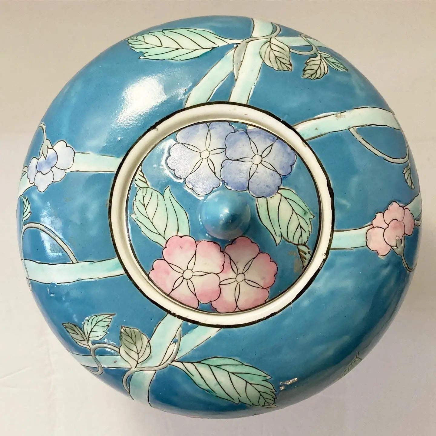 Mid 20th Century Chinese Wbi Enameled, Hand-Painted Ginger Jar