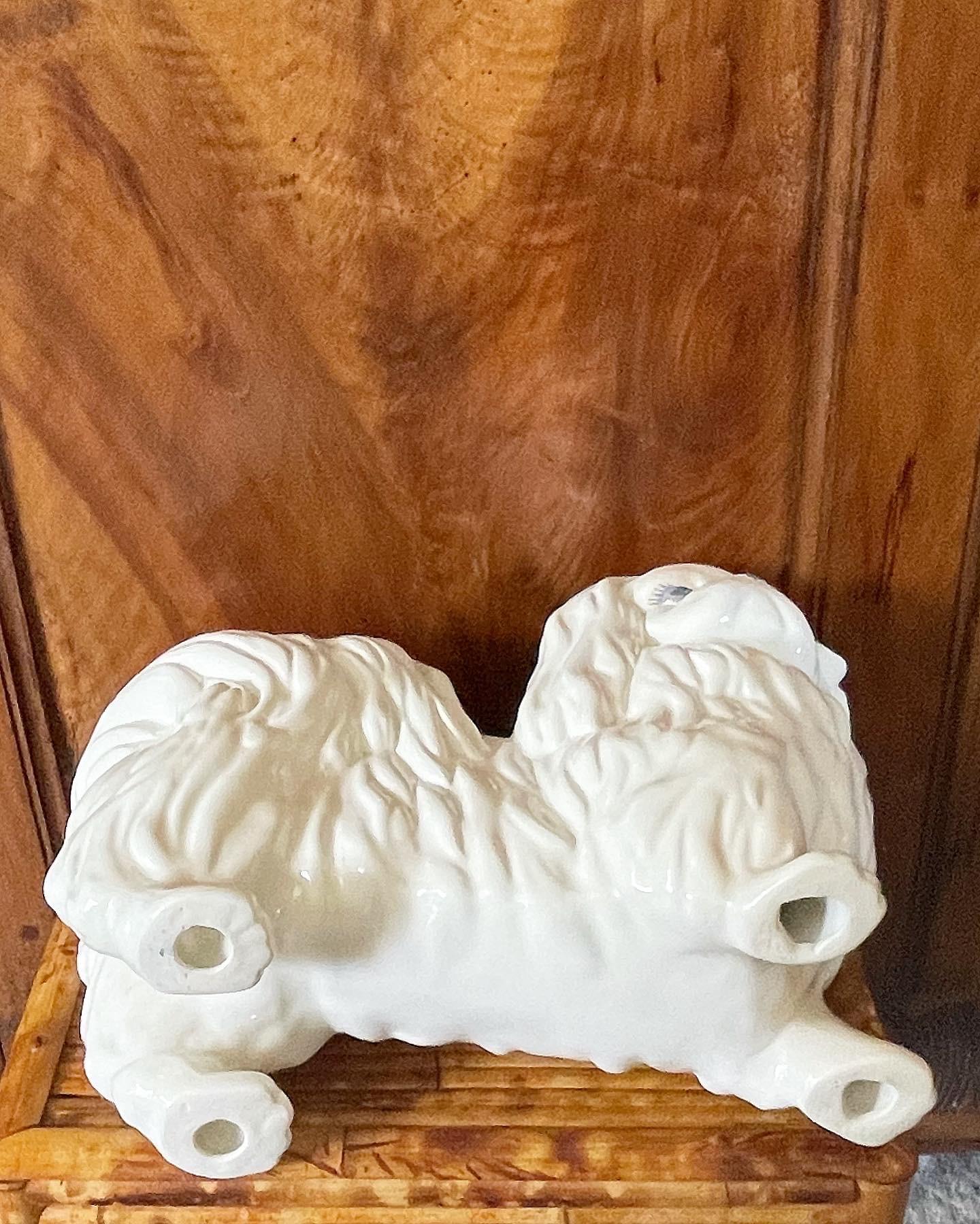 Mid Century Ceramic White Pekingese Dog