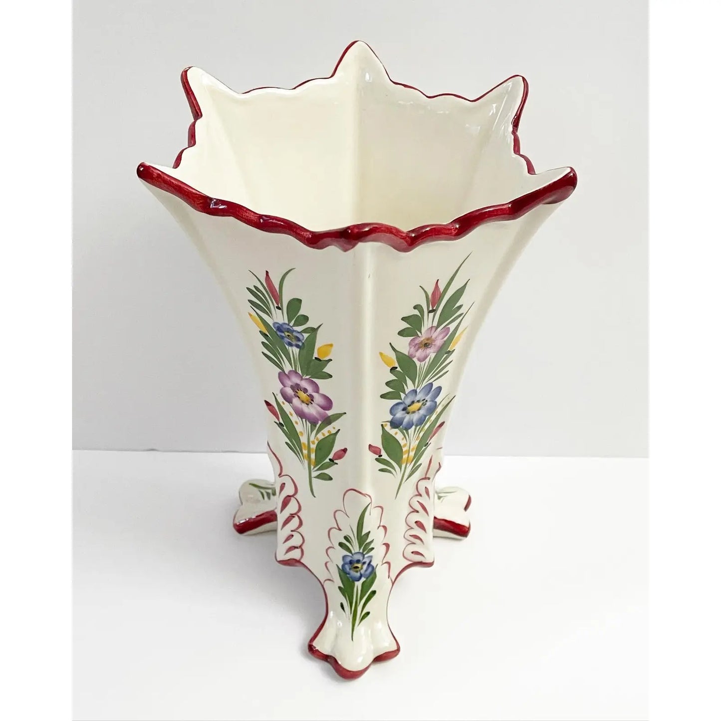 Vintage Hand Painted Portuguese Six Sided Vase