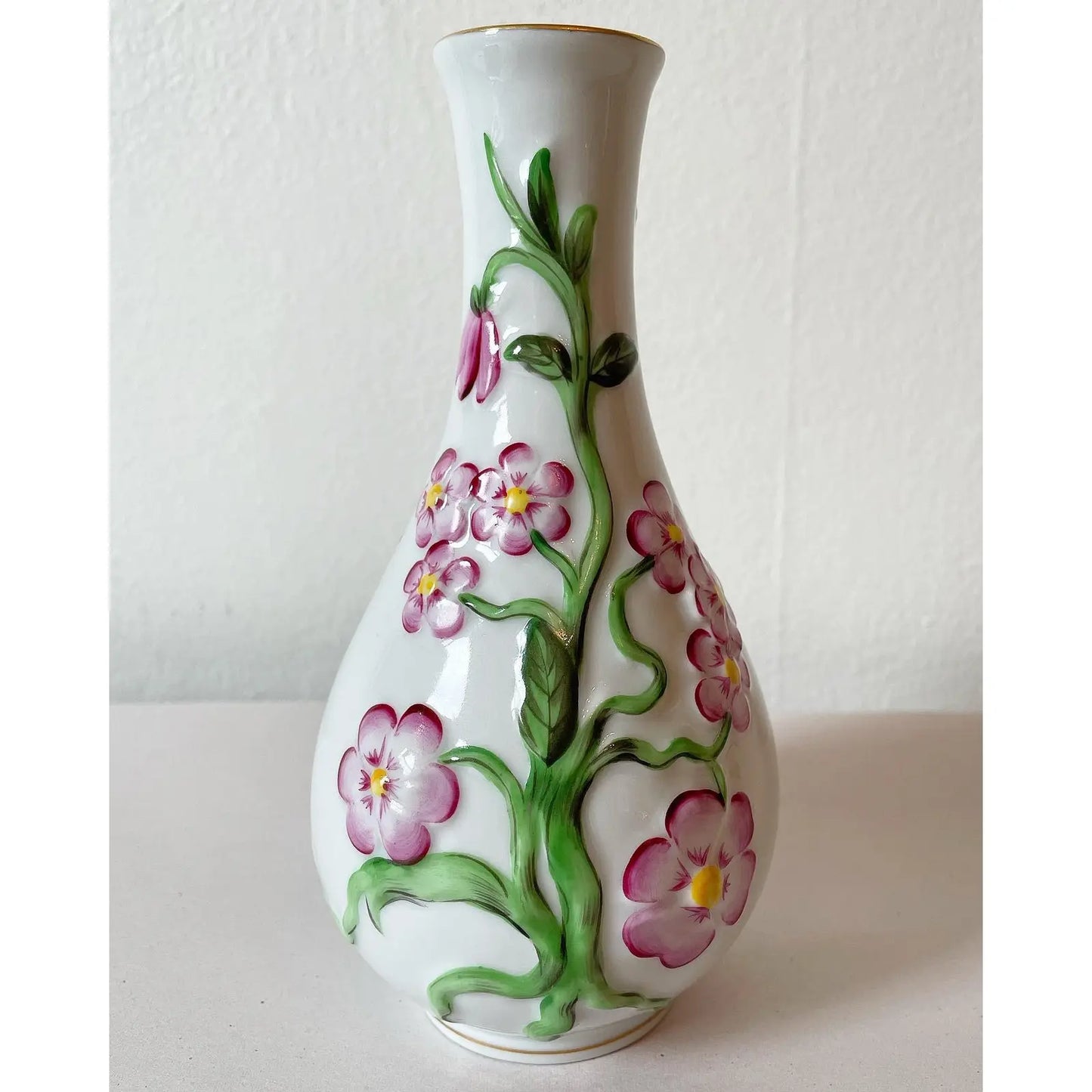 Vintage Herend Hungary Vase With Raised Flowers