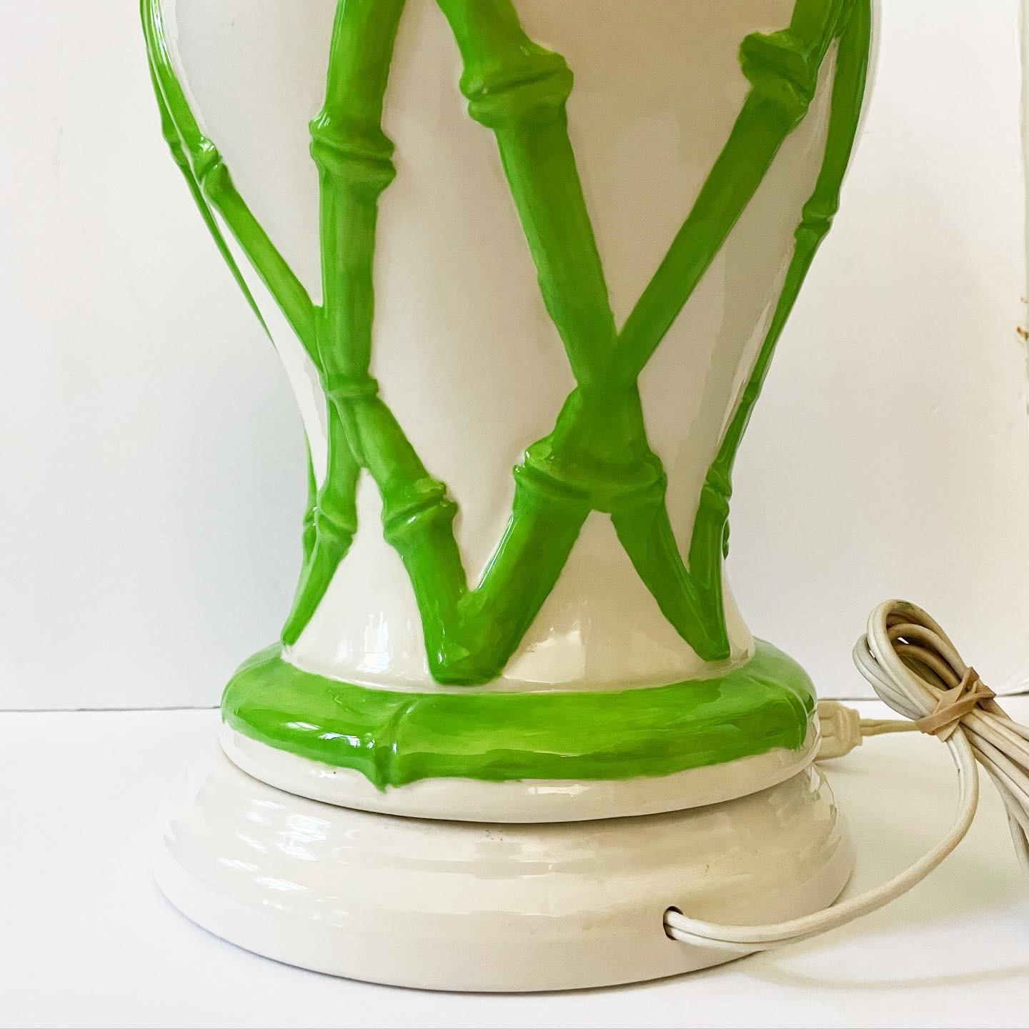 1970s Palm Beach Chic Ceramic Lamp With Bamboo Motif