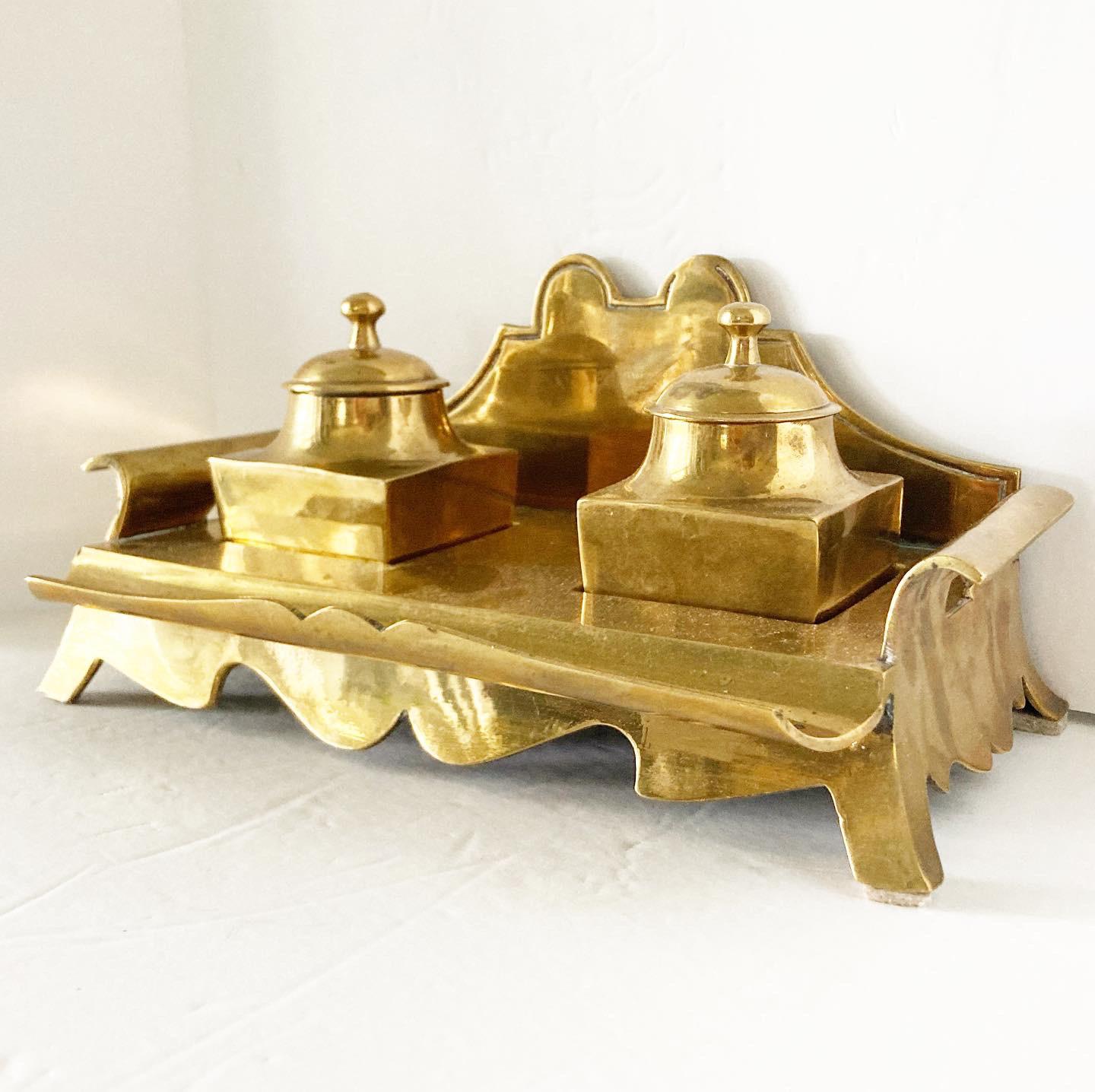 Brass Double Inkwell Desk Set