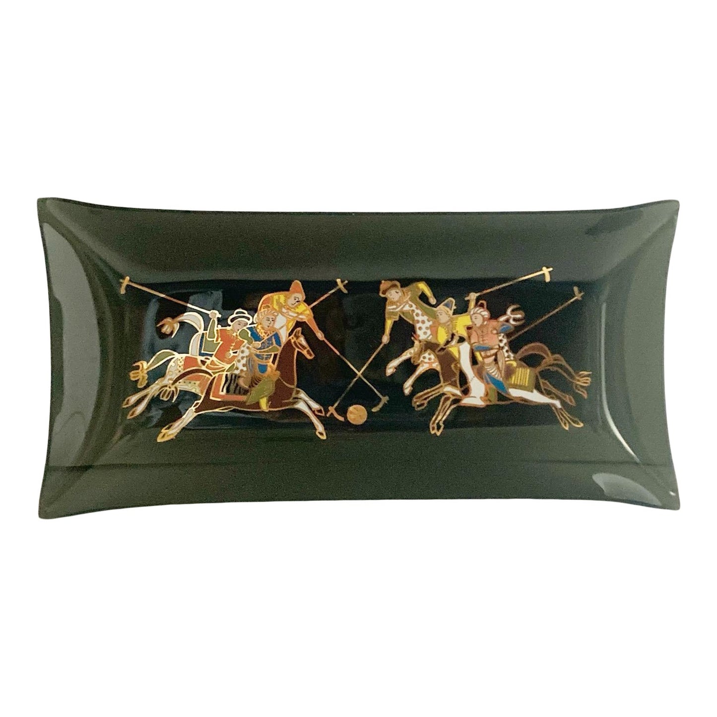 Mid 20th Century Asian Polo Scene Smoke Glass Tray
