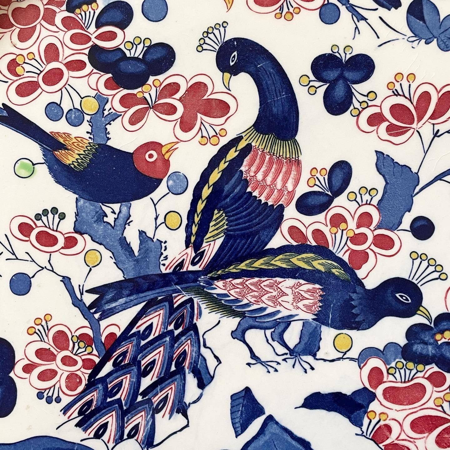 Mid 20th Century Extra Large Ceramic Charger With Peacocks and Various Birds