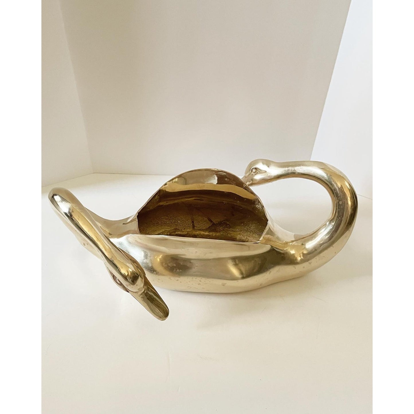 Mid-Century Brass Double Swan Cachepot