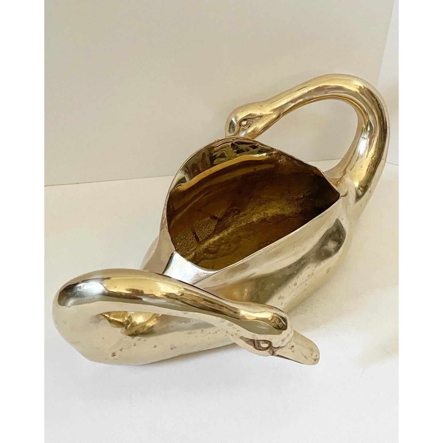 Mid-Century Brass Double Swan Cachepot