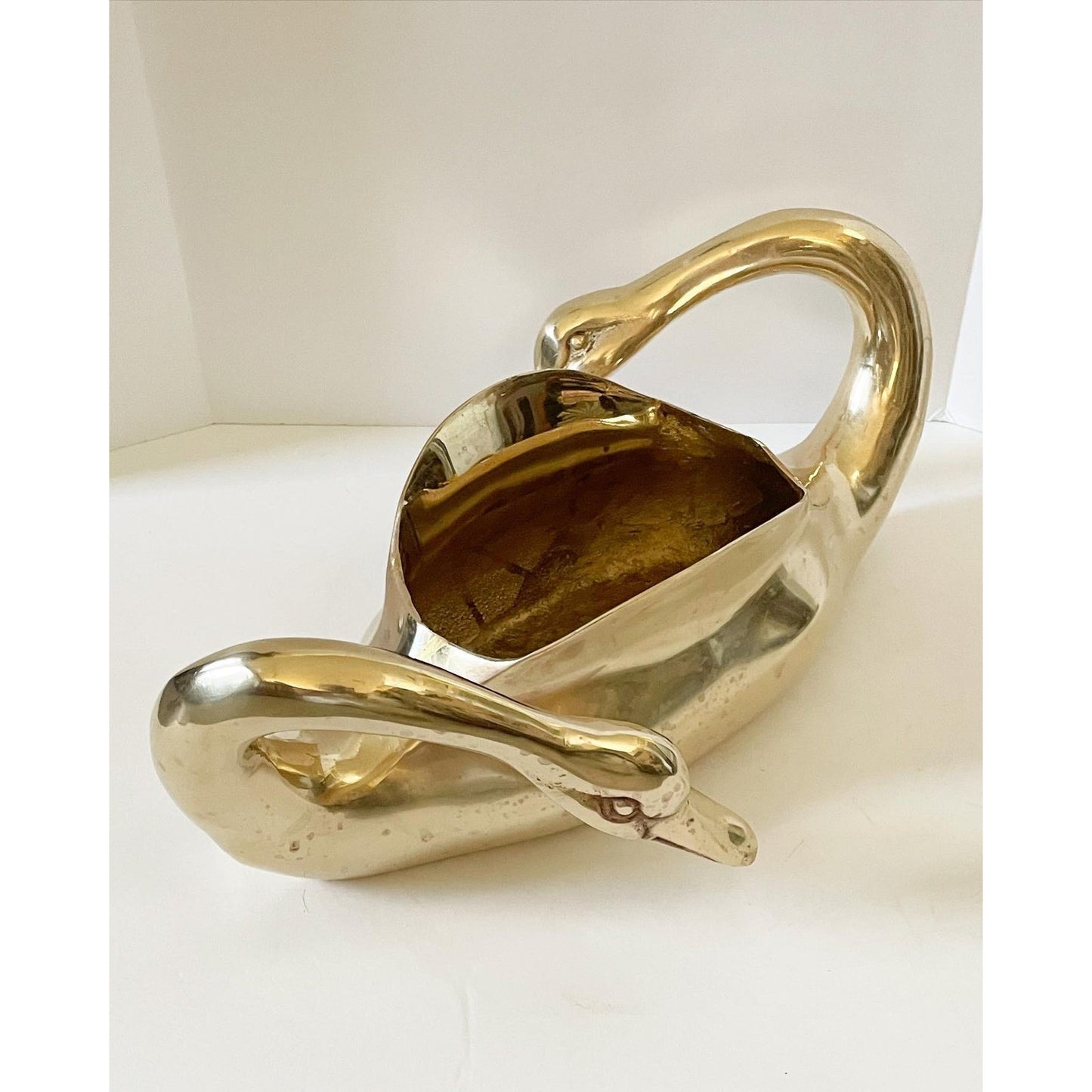Mid-Century Brass Double Swan Cachepot