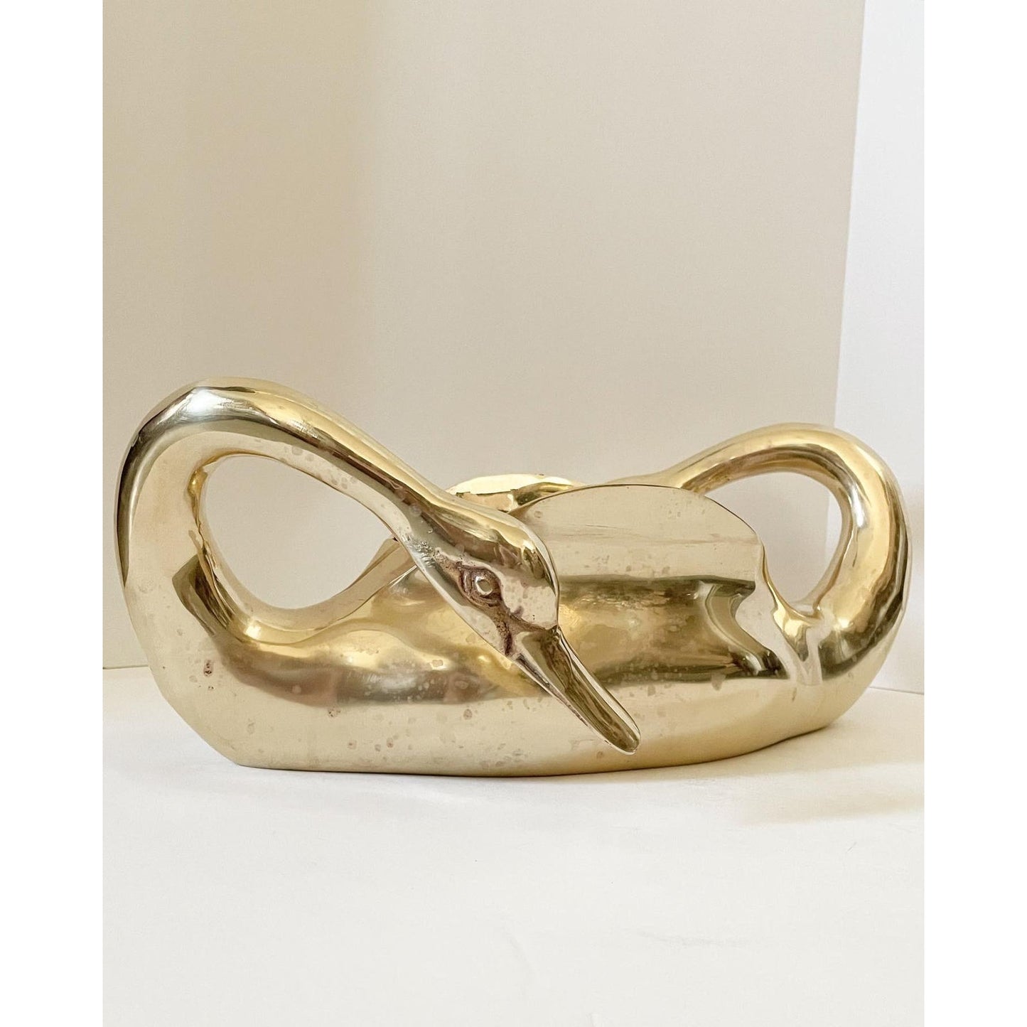 Mid-Century Brass Double Swan Cachepot