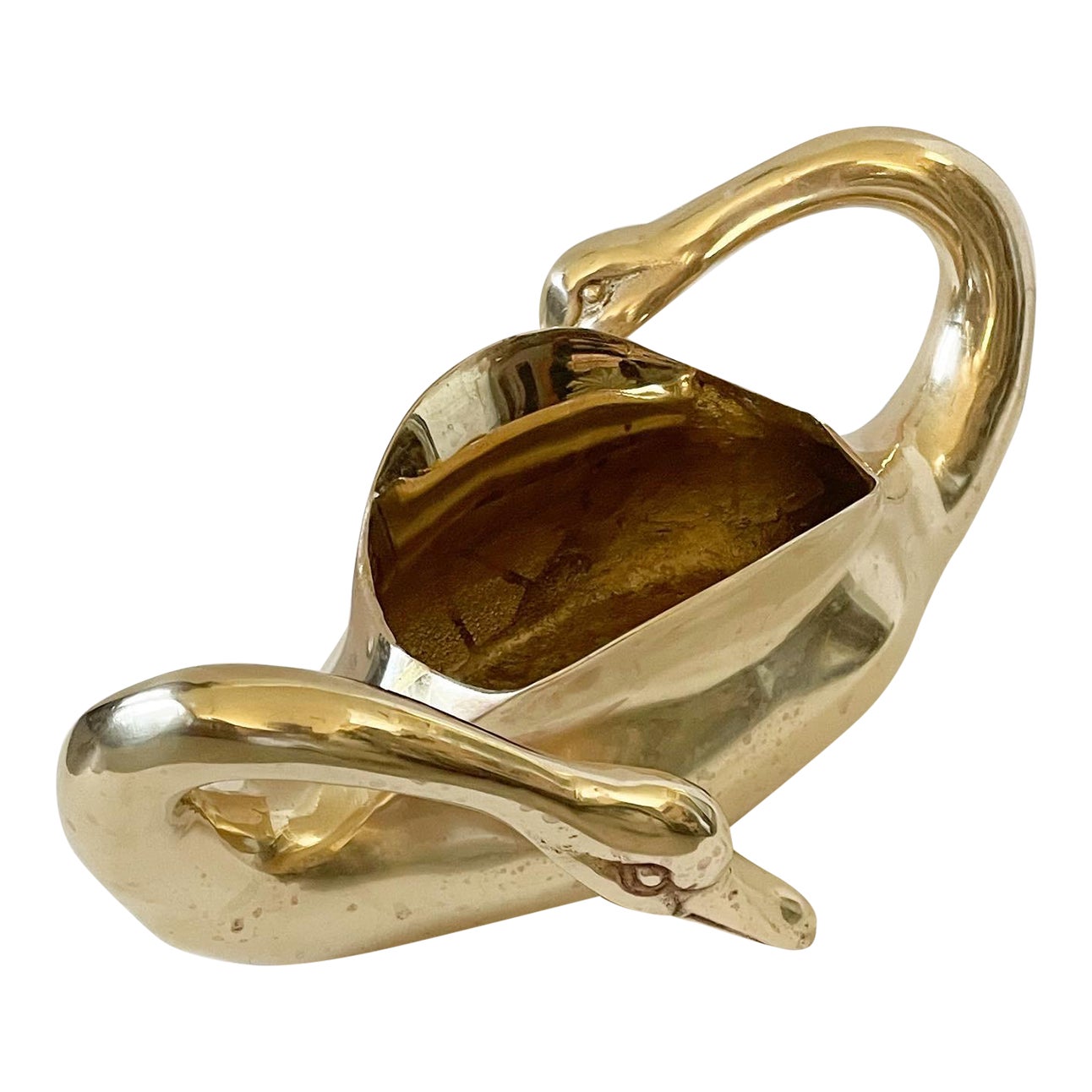 Mid-Century Brass Double Swan Cachepot