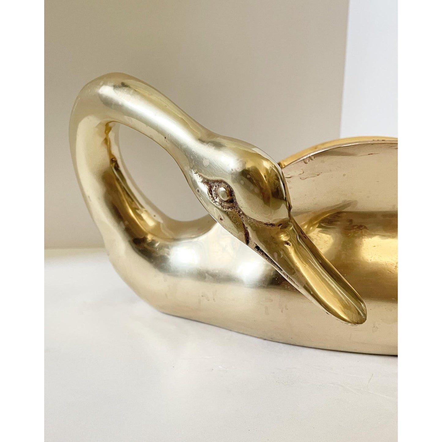 Mid-Century Brass Double Swan Cachepot