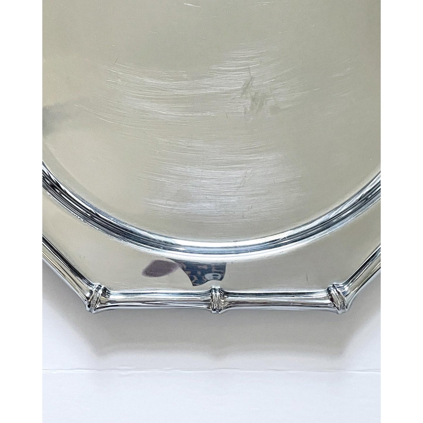 Mid-Century Eight-Sided Stainless Steel Tray With Bamboo Motif