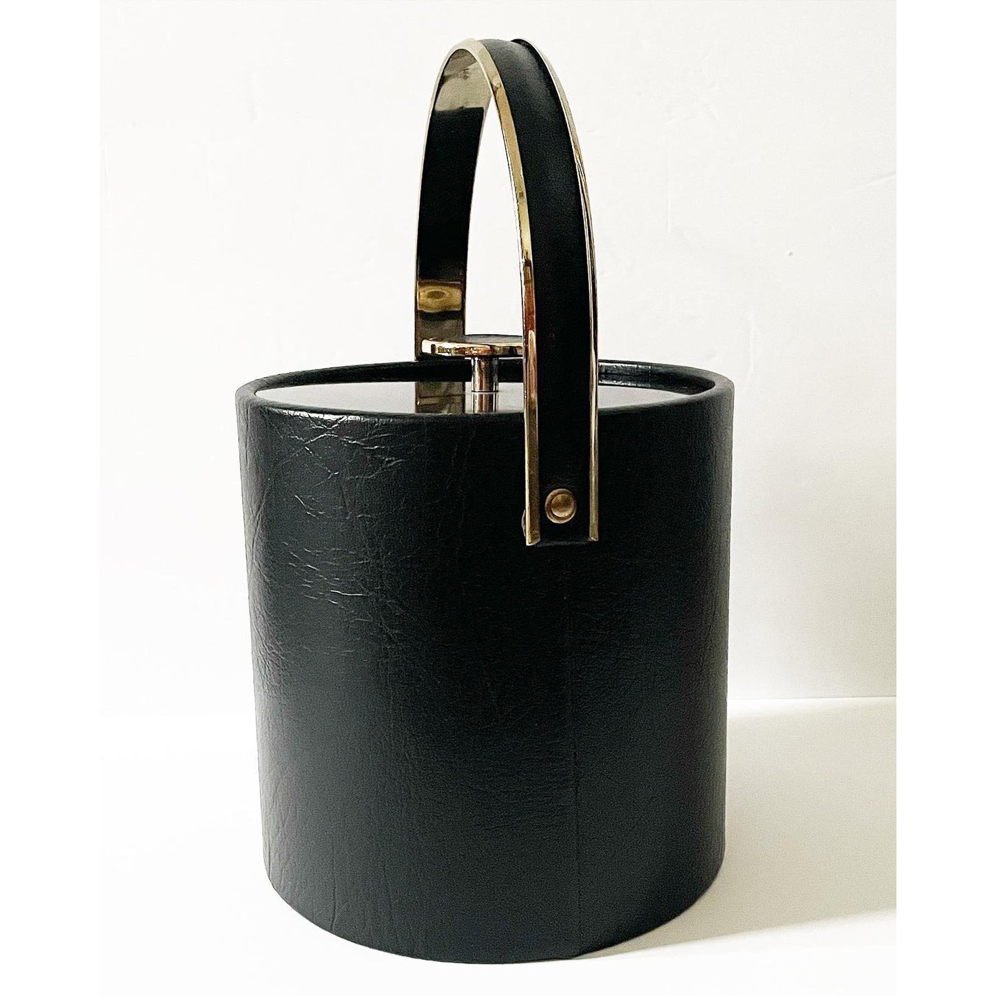 Mid Century Faux Leather and Gold Ice Bucket by Culver