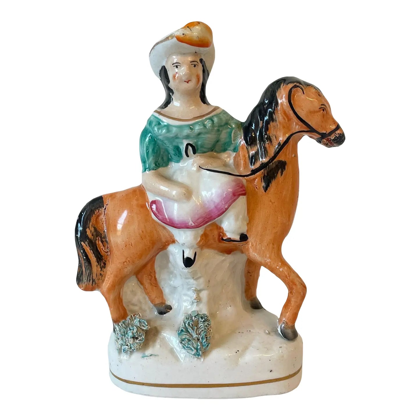 Antique Staffordshire Girl Riding Horse
