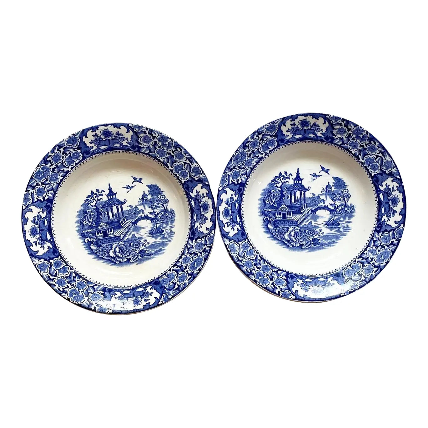 Early 20th Century Olde Alton Ware Blue and White Willow Ware Bowls- a Pair