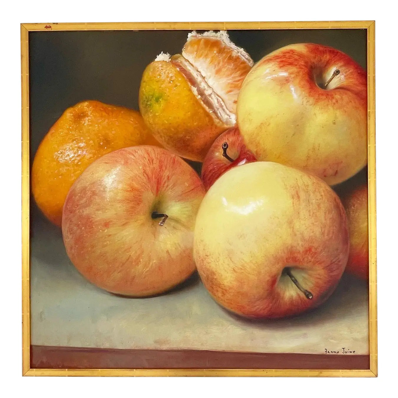 Large Ruben Franco Jaime Still Life Painting of Apples and Oranges
