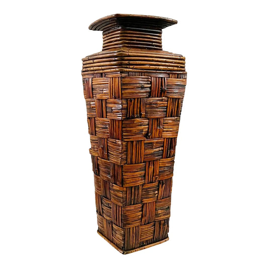 Large Vintage Bamboo & Pencil Reed Vase