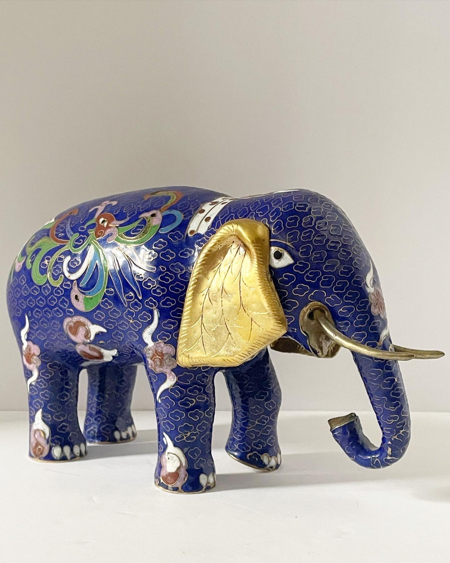 Large Vintage Early 20th Century Cloisonné Enamel Elephant