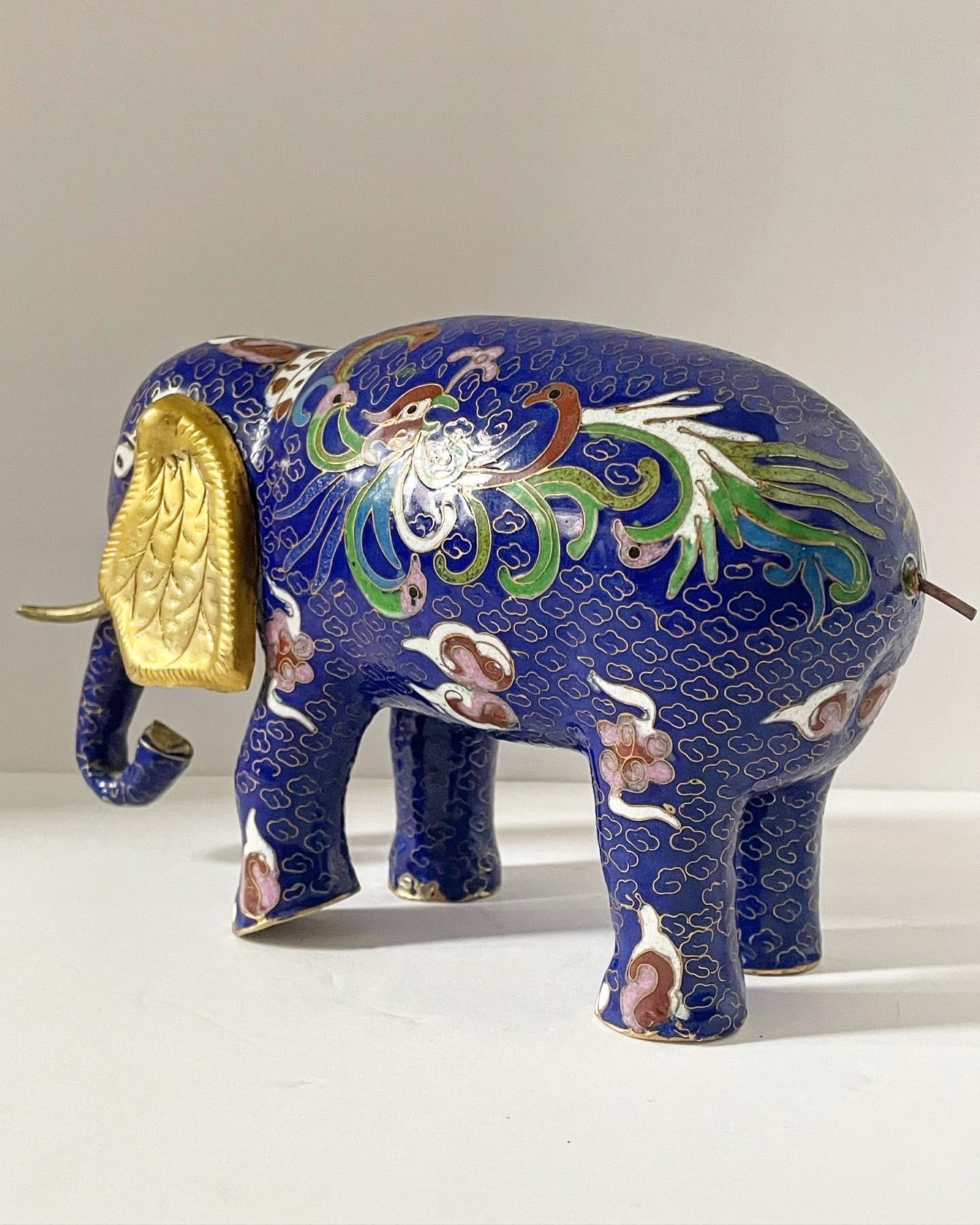 Large Vintage Early 20th Century Cloisonné Enamel Elephant