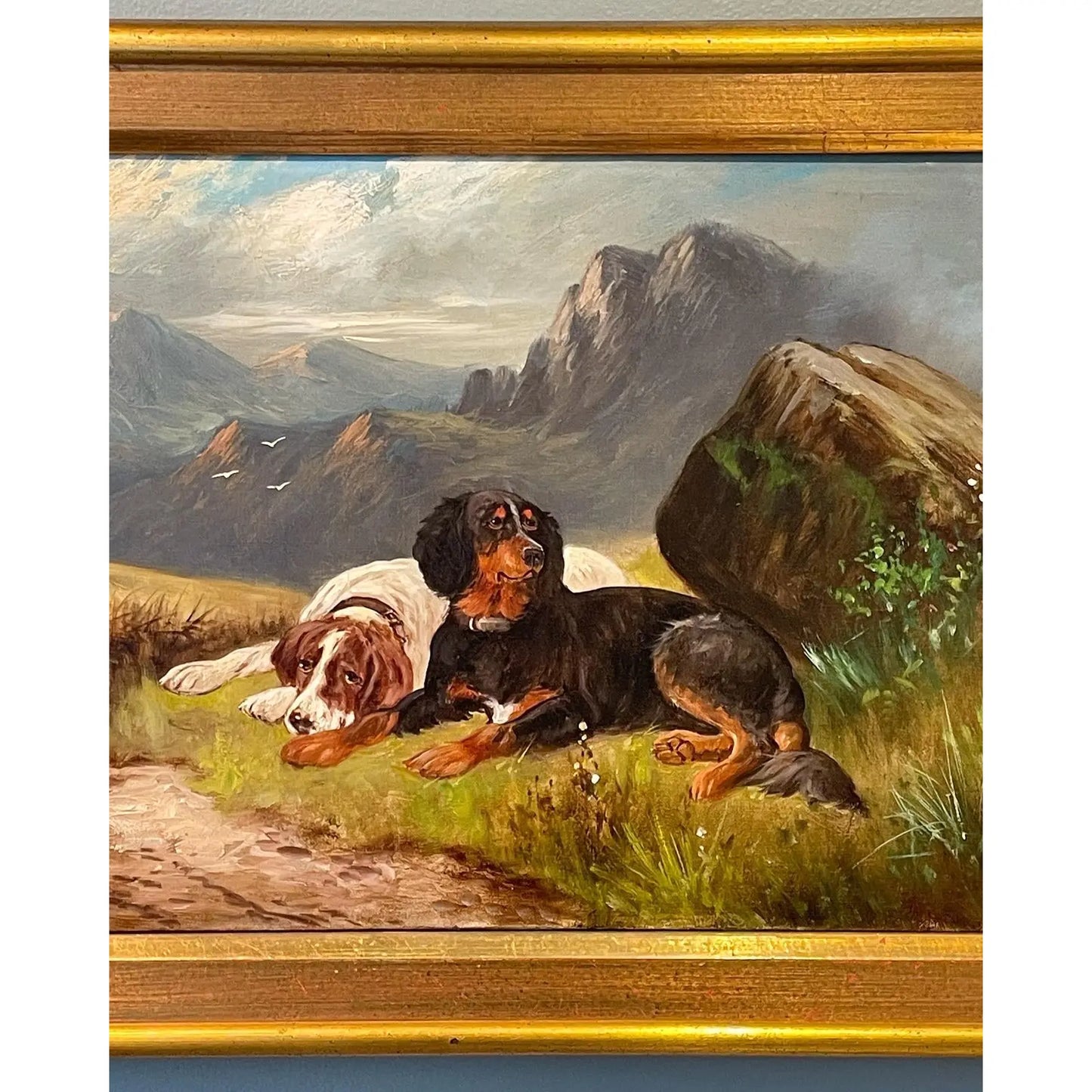 Late 19th Century Oil on Canvas of a Pair of Dogs in a Mountainous Landscape by Sidney Yates Johnson