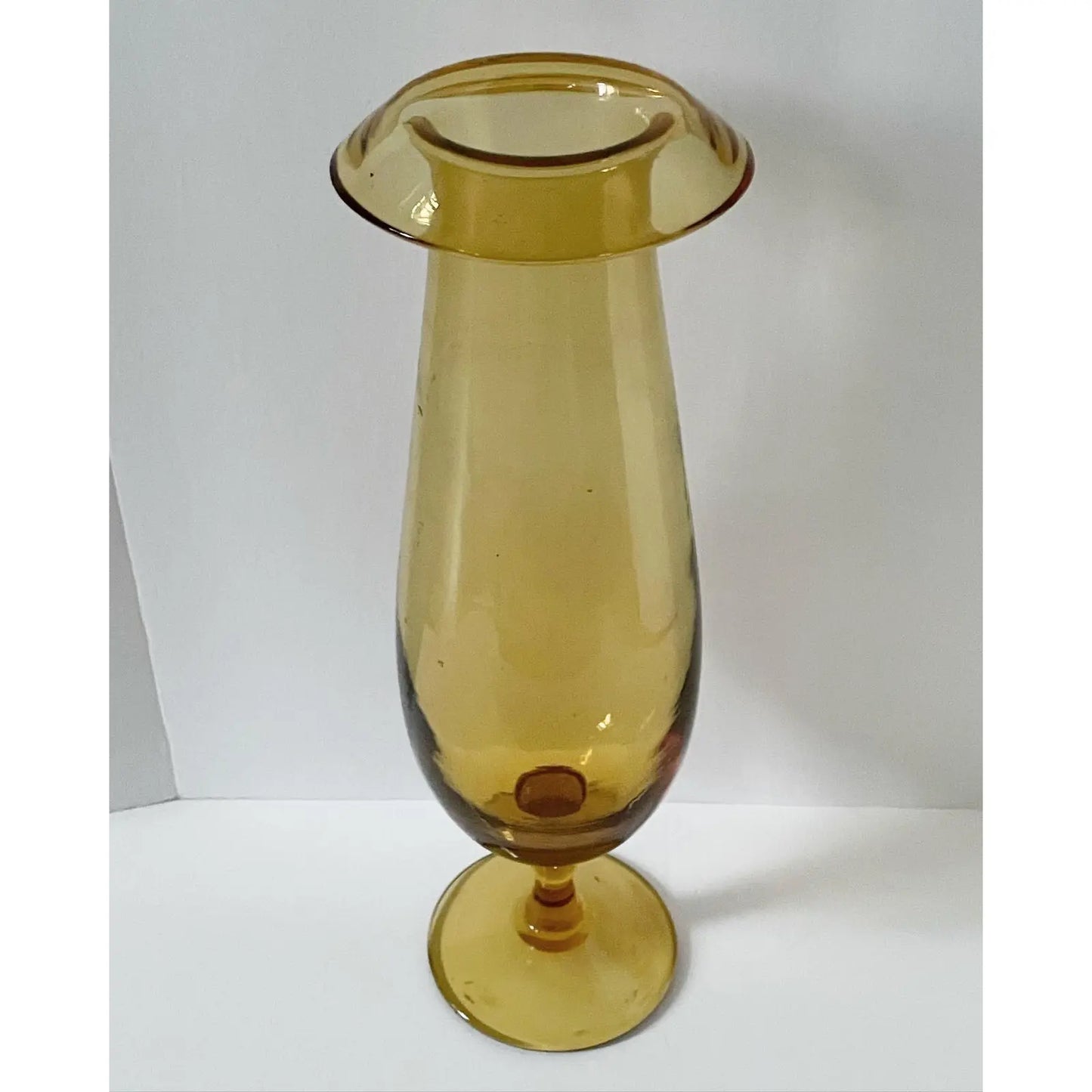 Mid-Century Hand Blown Amber Yellow Vase
