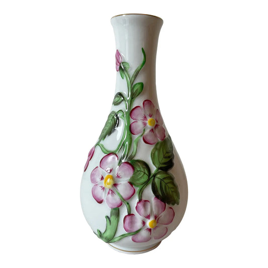 Vintage Herend Hungary Vase With Raised Flowers
