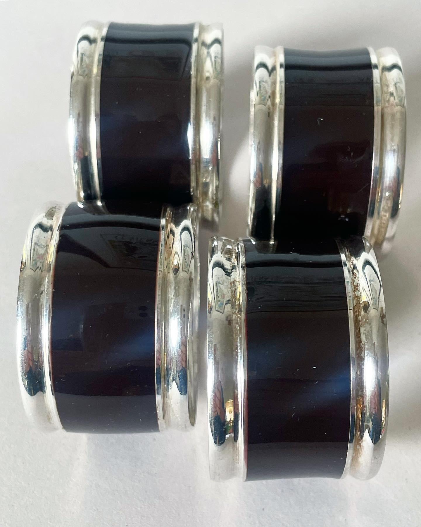 Vintage Silver and Black Enamel Napkin Rings