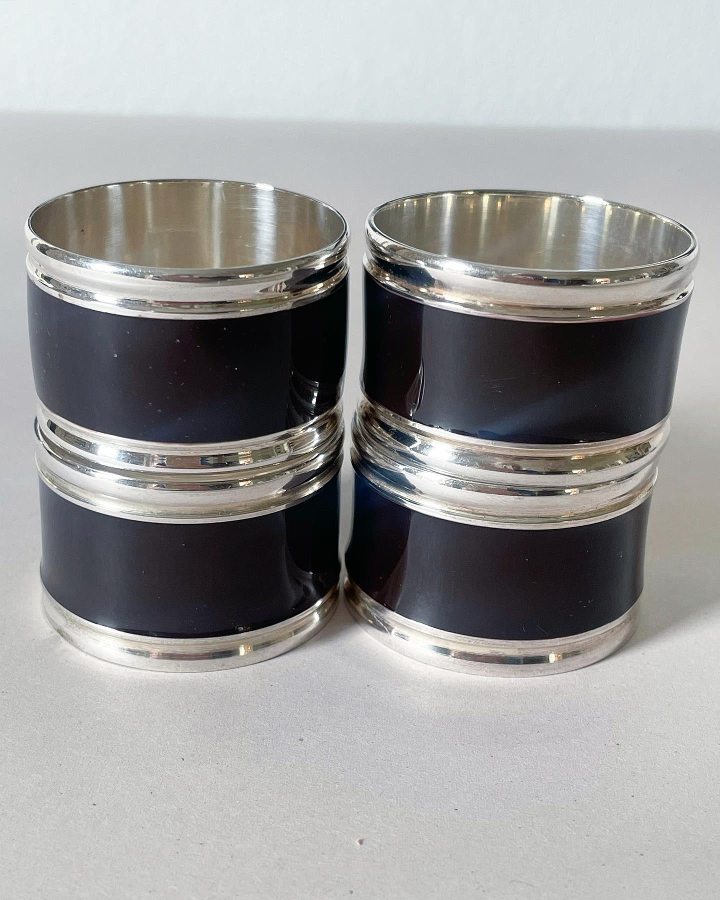 Vintage Silver and Black Enamel Napkin Rings