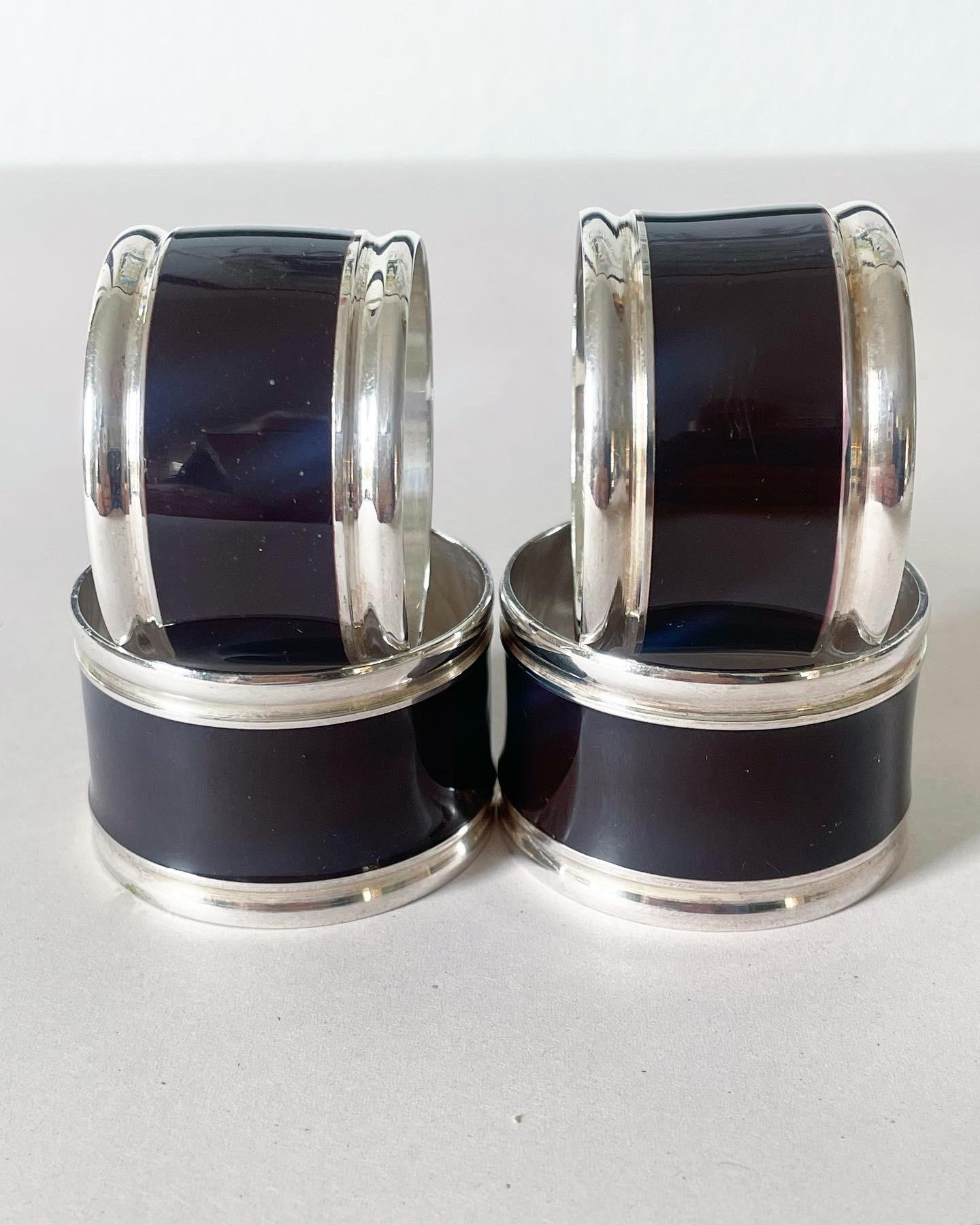 Vintage Silver and Black Enamel Napkin Rings