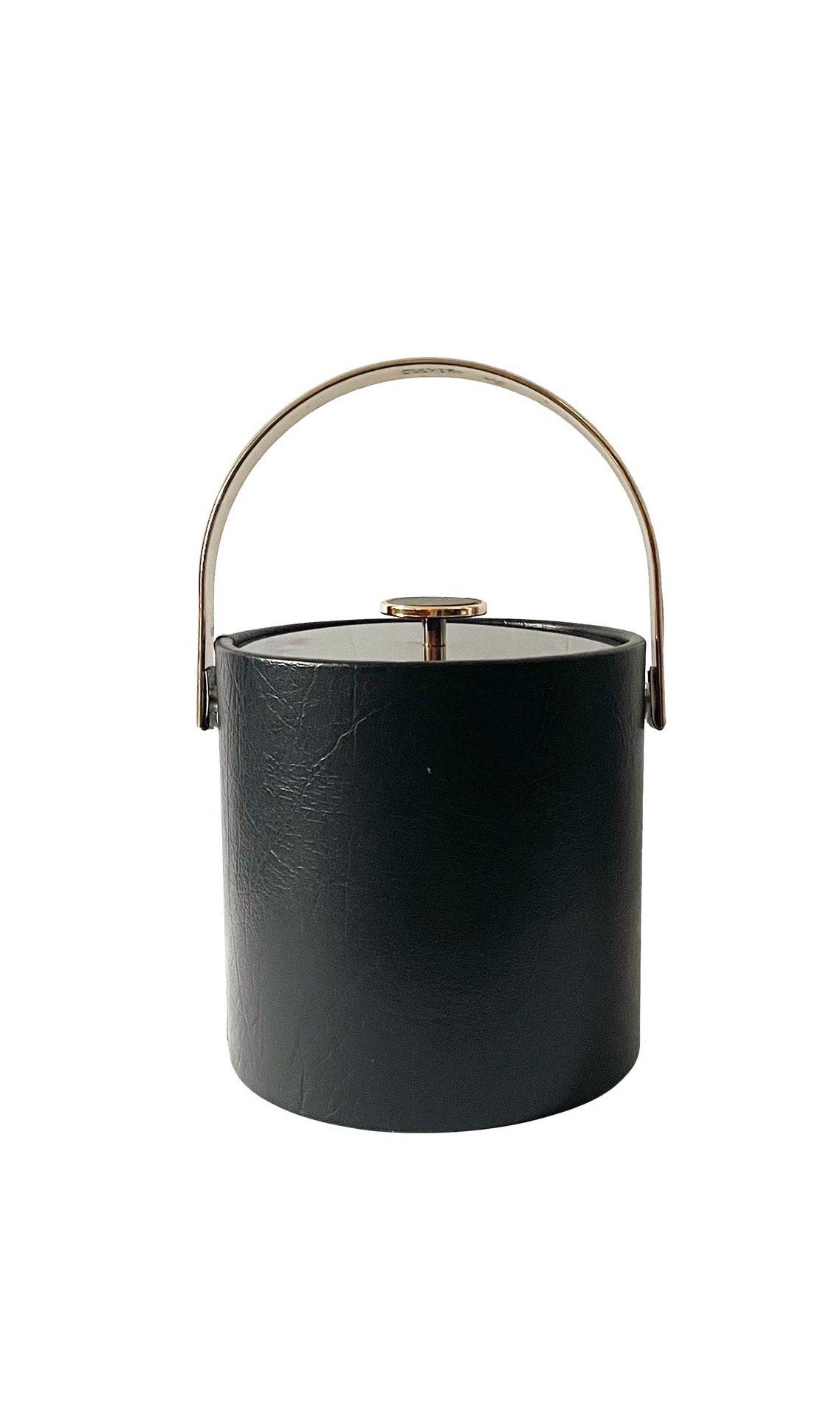 Mid Century Faux Leather and Gold Ice Bucket by Culver