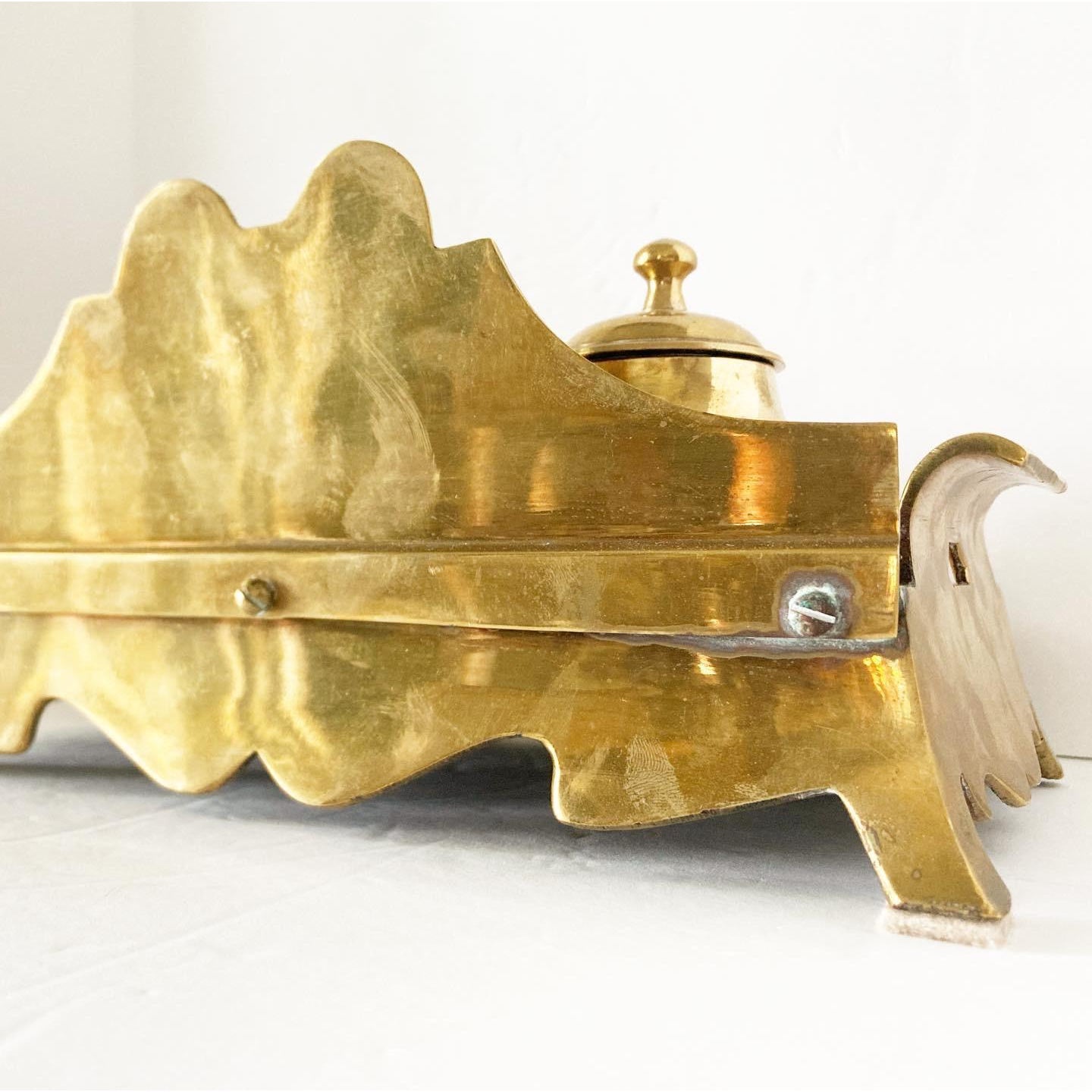 3 Antiqued Brass Inkwell with Removable Glass Bowl