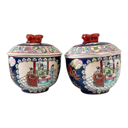 Early 20th Century Asian Ceramic Jars With Sea Life - a Pair