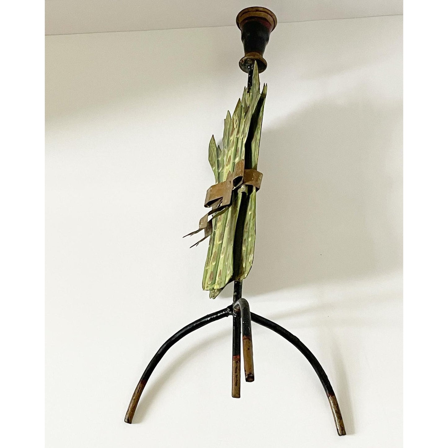 Early 20th Century Handpainted Toleware Candle Stick Holder With Asparagus