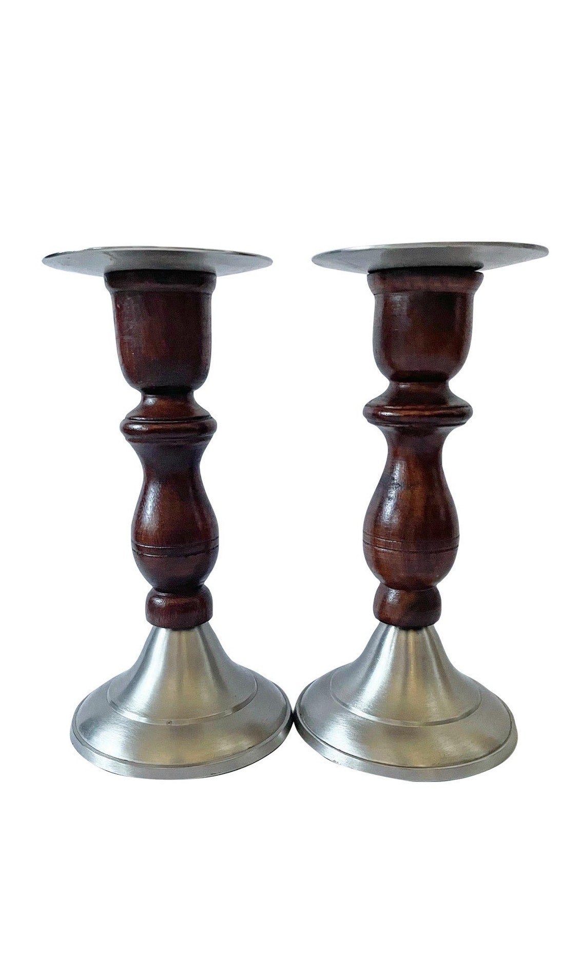 Mid-Century Modern Metal and Wood Candle Stick Holders
