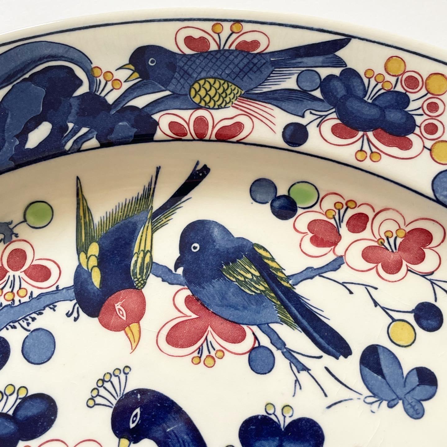 Mid 20th Century Extra Large Ceramic Charger With Peacocks and Various Birds