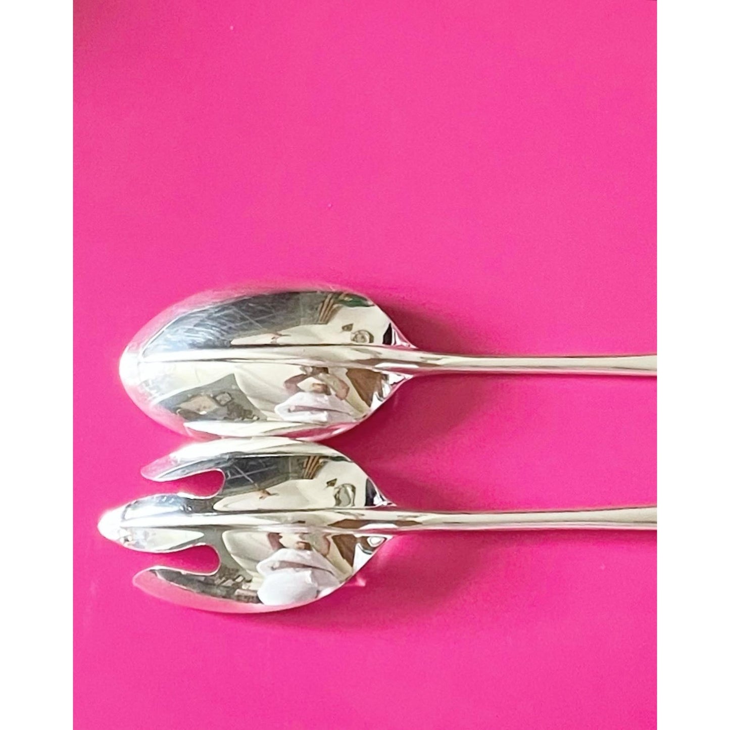 Mid 20th Century Gerity Silverplate Rat Tail Mid-Century Serving/Salad Fork and Spoon- a Pair