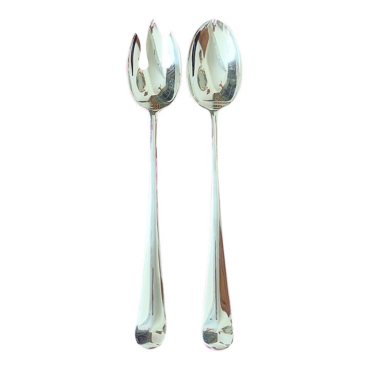 Mid 20th Century Gerity Silverplate Rat Tail Mid-Century Serving/Salad Fork and Spoon- a Pair