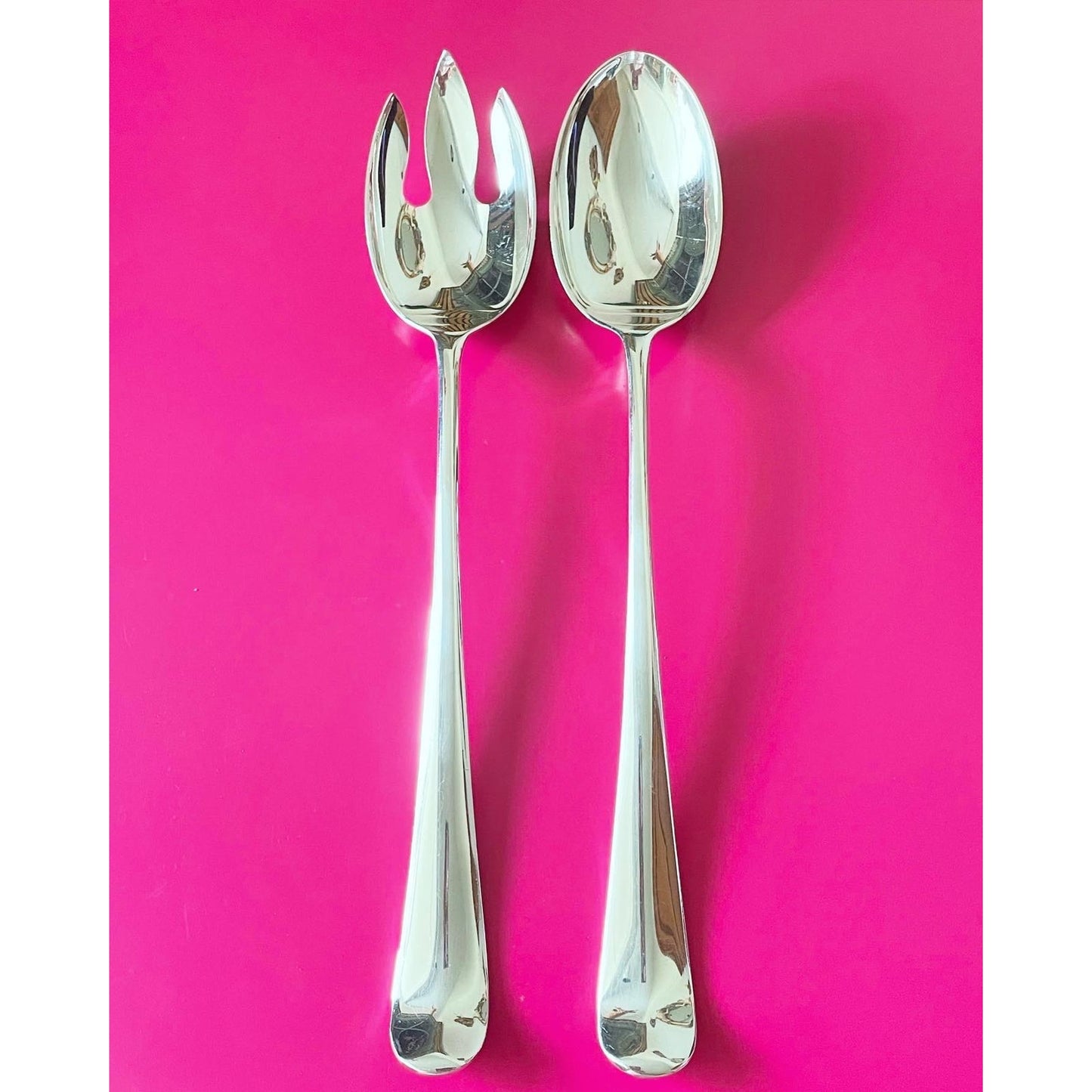 Mid 20th Century Gerity Silverplate Rat Tail Mid-Century Serving/Salad Fork and Spoon- a Pair