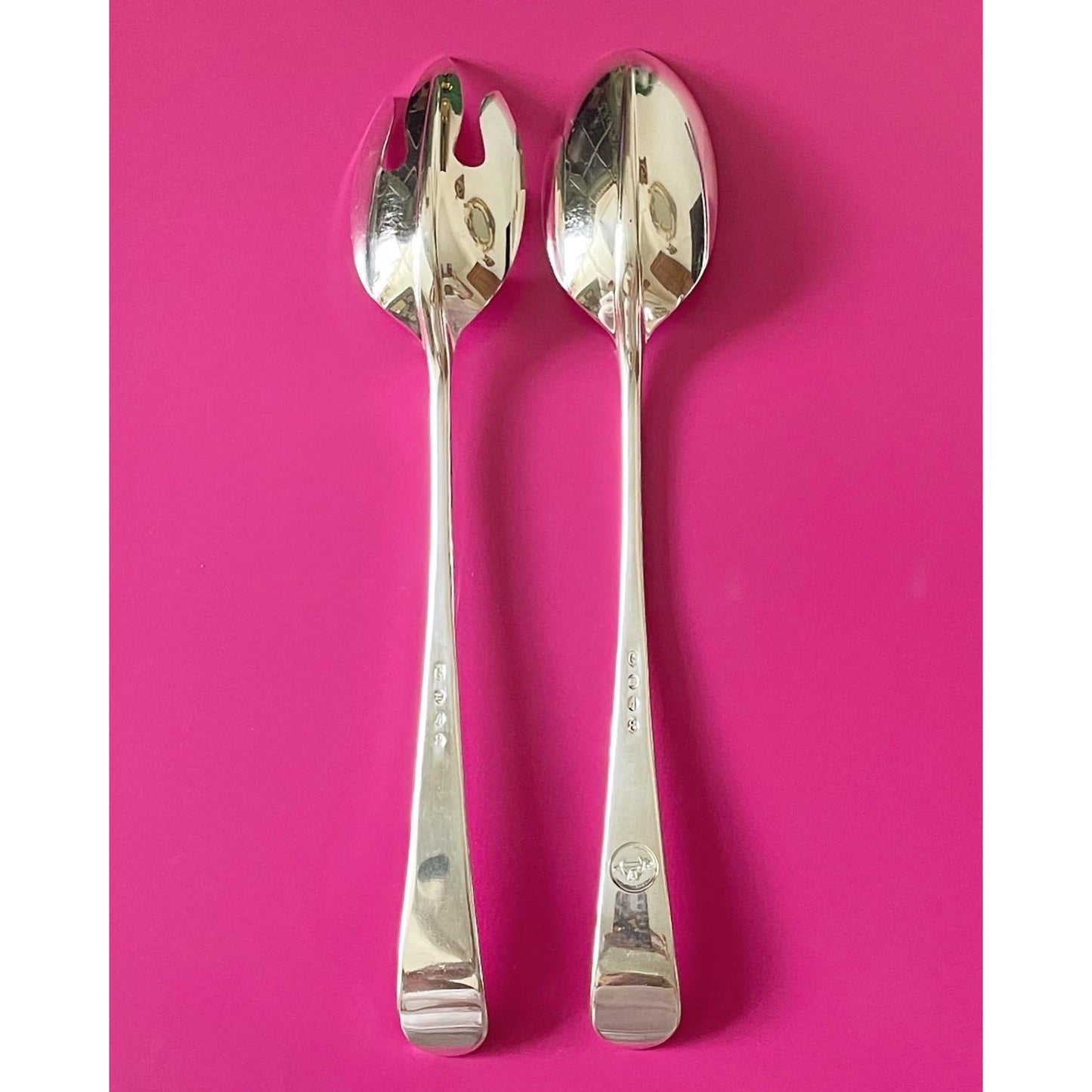 Mid 20th Century Gerity Silverplate Rat Tail Mid-Century Serving/Salad Fork and Spoon- a Pair