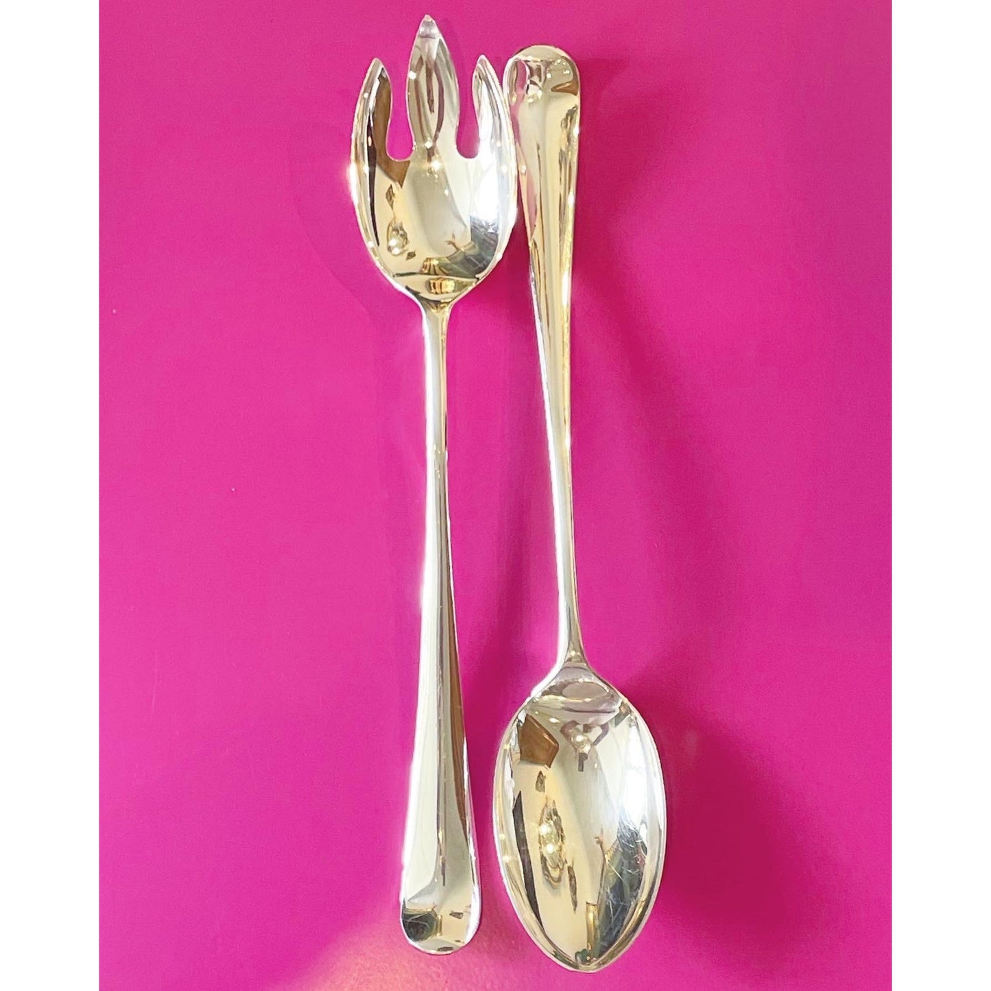 Mid 20th Century Gerity Silverplate Rat Tail Mid-Century Serving/Salad Fork and Spoon- a Pair