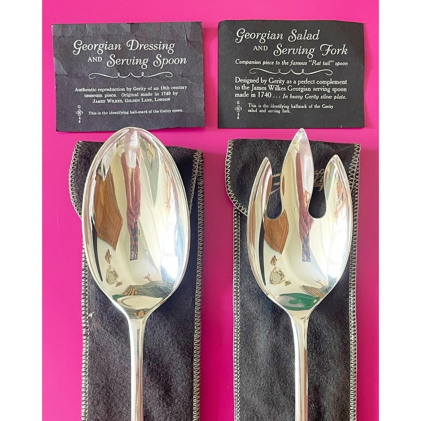 Mid 20th Century Gerity Silverplate Rat Tail Mid-Century Serving/Salad Fork and Spoon- a Pair