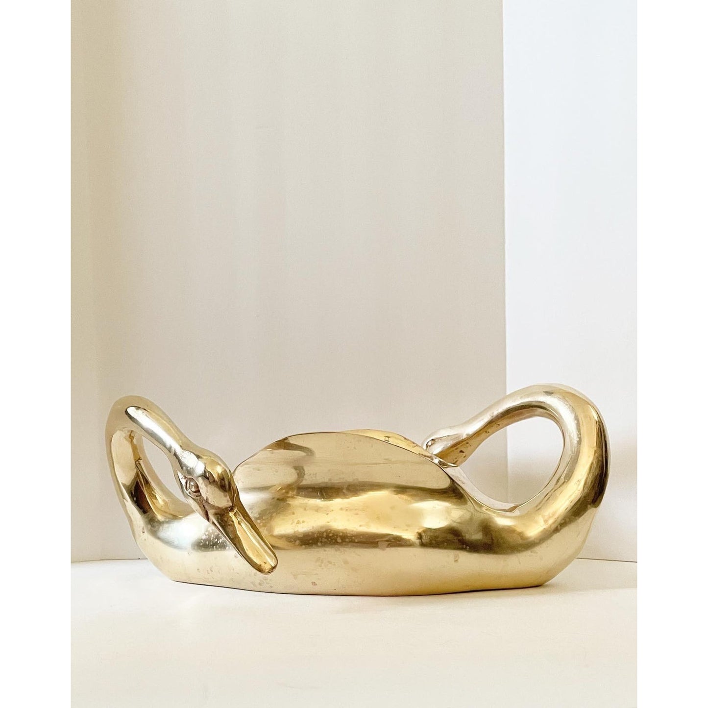 Mid-Century Brass Double Swan Cachepot