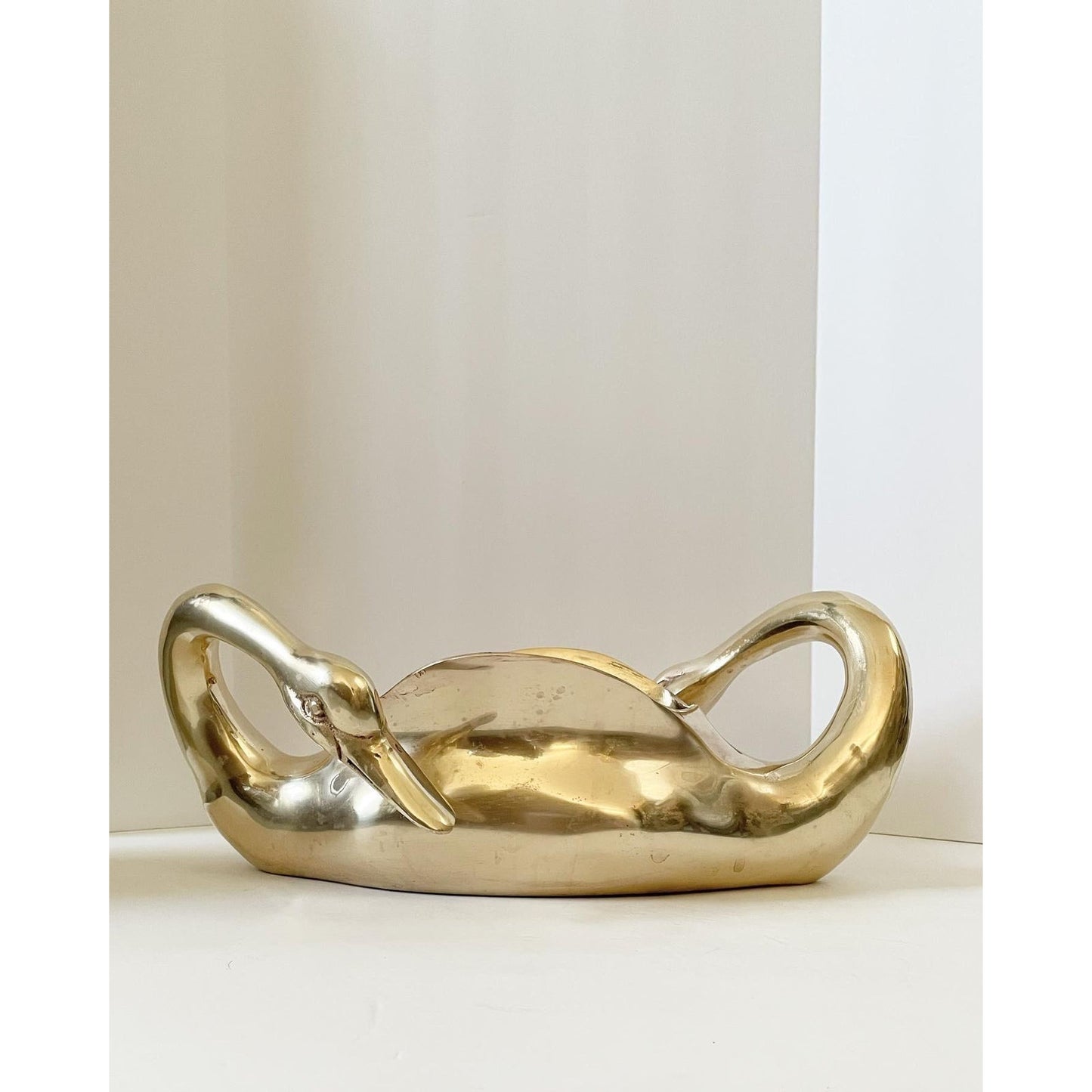 Mid-Century Brass Double Swan Cachepot