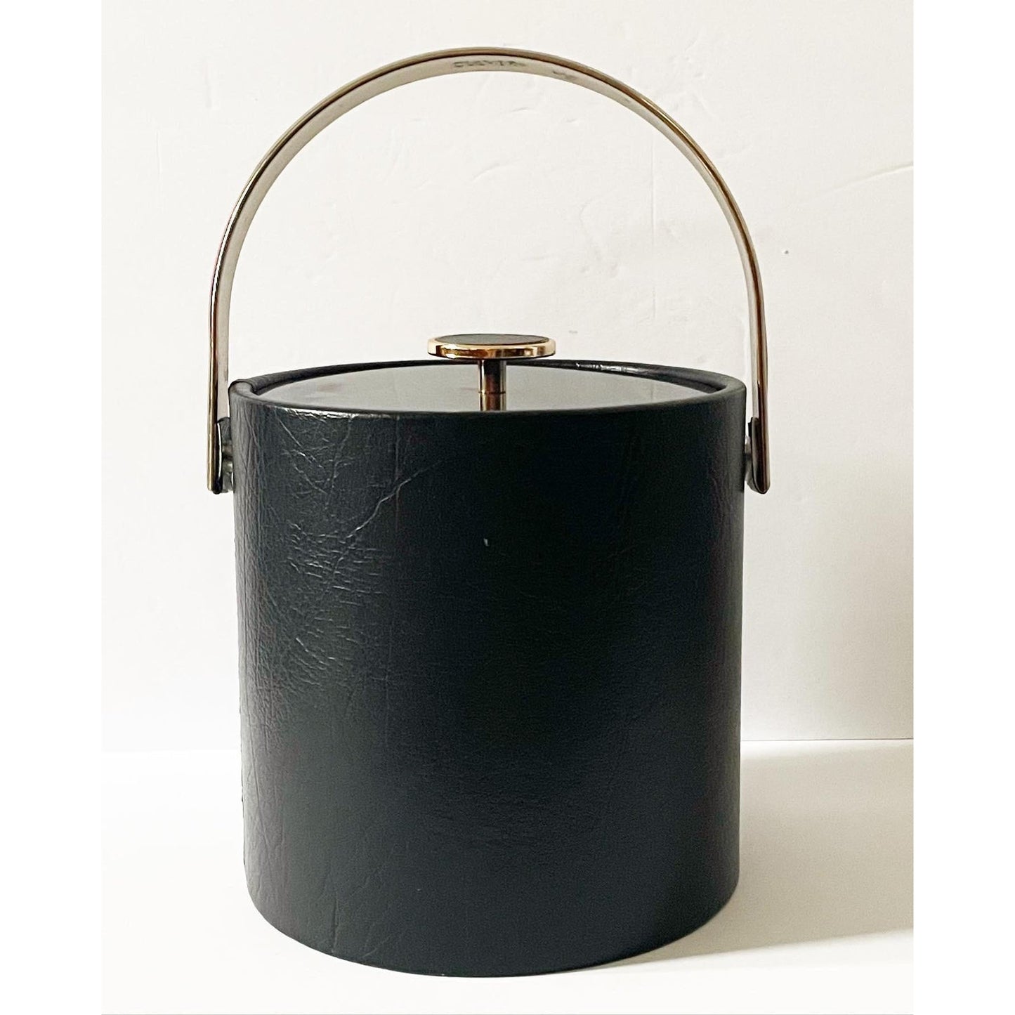 Mid Century Faux Leather and Gold Ice Bucket by Culver