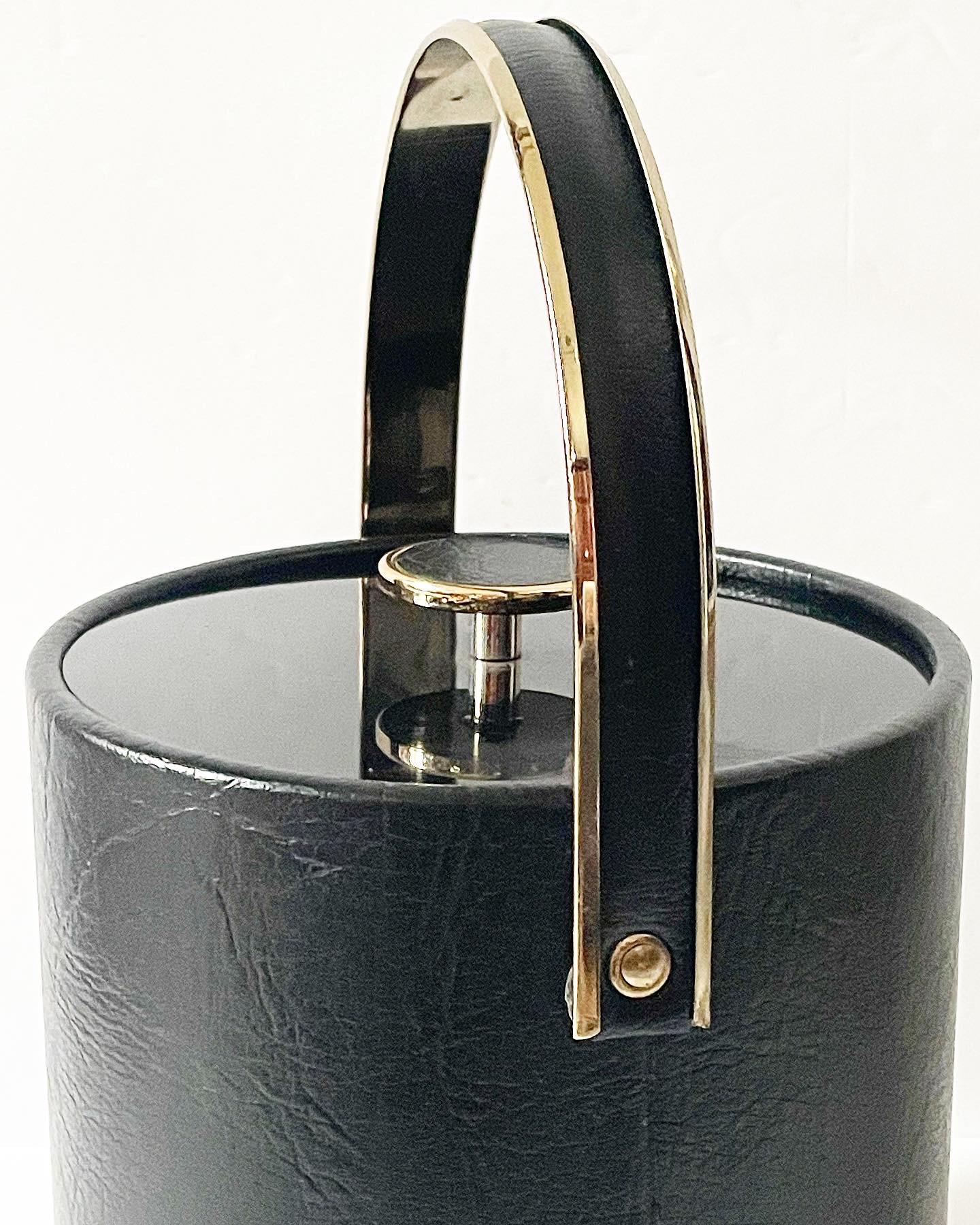 Mid Century Faux Leather and Gold Ice Bucket by Culver