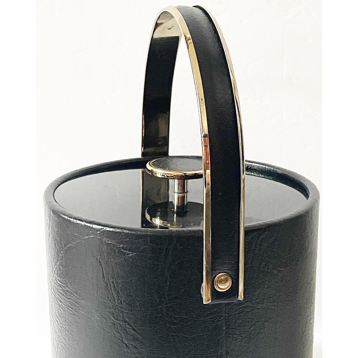 Mid Century Faux Leather and Gold Ice Bucket by Culver