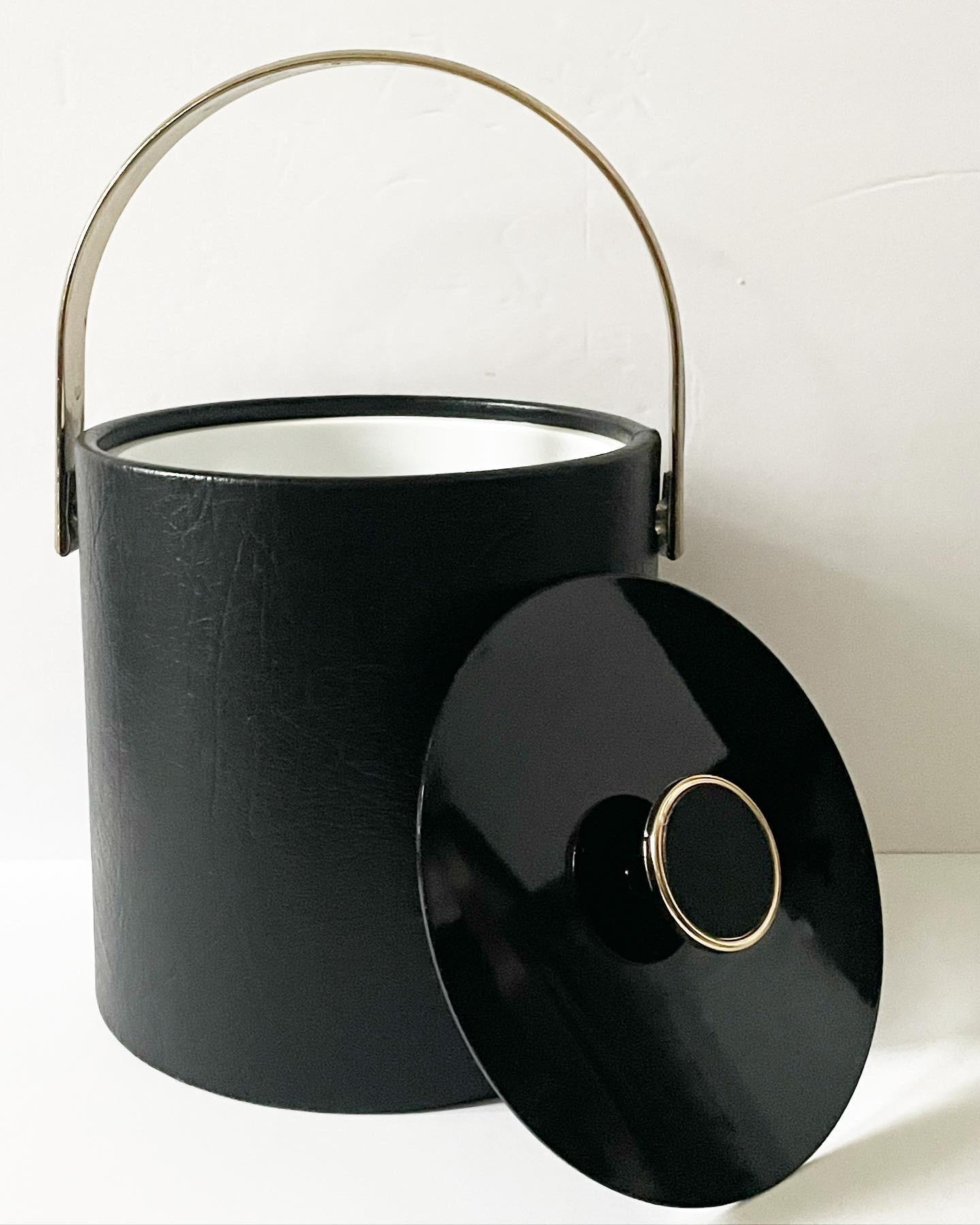 Mid Century Faux Leather and Gold Ice Bucket by Culver