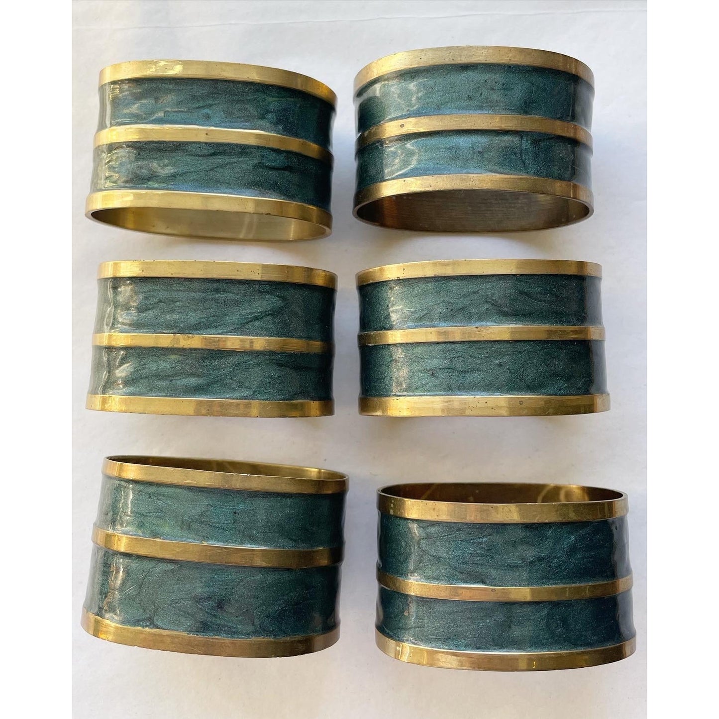 Vintage Brass and Enamel Napkin Rings - Set of 6